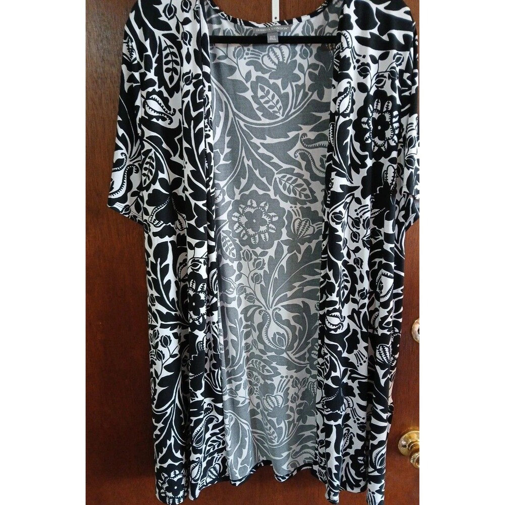 Jessica London Open Cardigan Duster Black-White Floral Long Shortsleeve 26/28